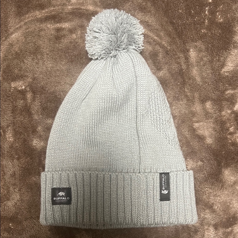 Unisex Buffalo Gray Knit Pom-Pom Beanie